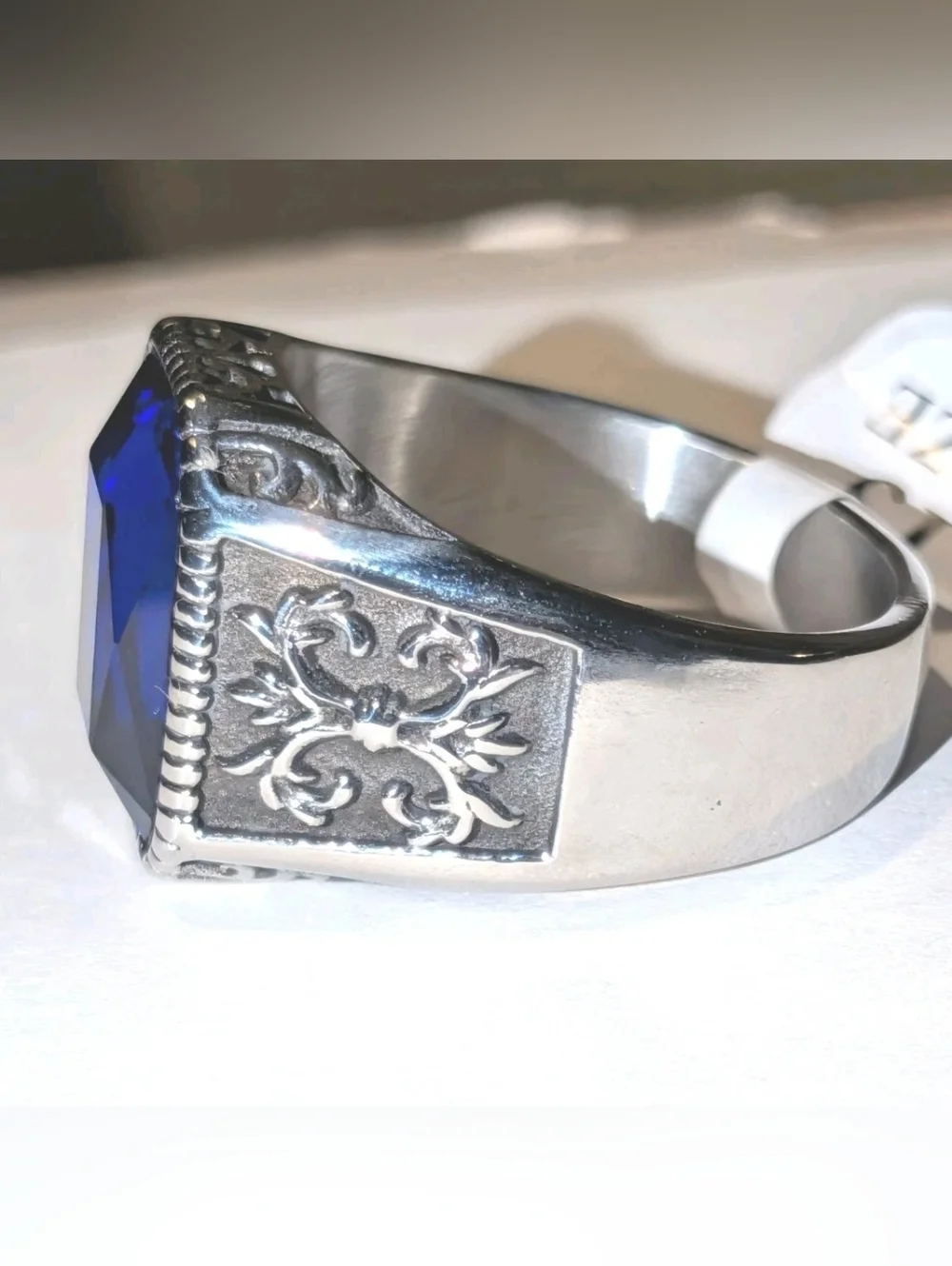 Retro Viking 5 Ct Lab Created Blue Sapphire Men's Ring 14K Silver Plated Sz 13